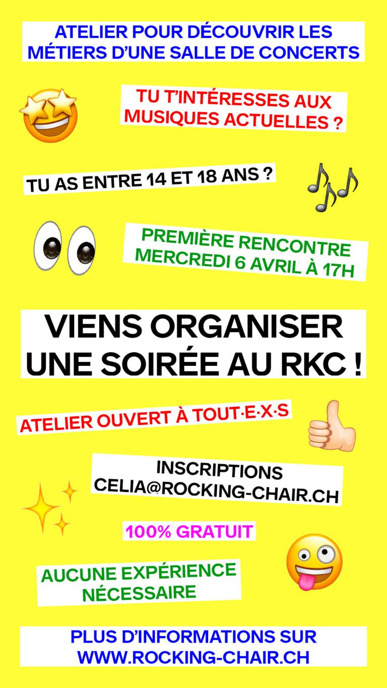 Atelier jeunes – Viens organiser une soirée RKC! - Rocking Chair Vevey